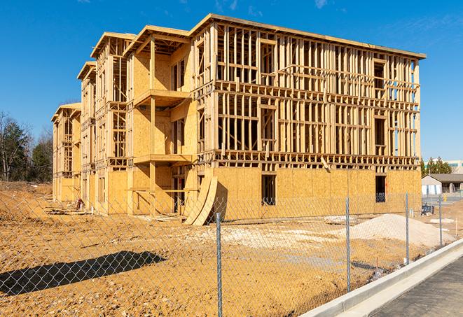 a panoramic view of temporary chain link fences on a construction site, separating work zones in Union City, CA